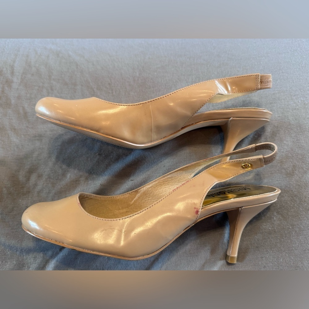 Michael Kors Nude Beige Leather Slingback Round Toe Kitten Heel Shoes Sz 7.5 - Picture 5 of 10